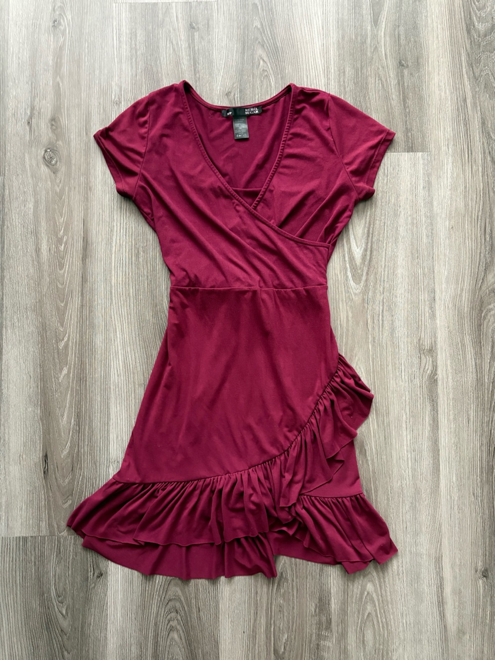 Rebel Sugar Burgundy Ruffle Wrap Dress